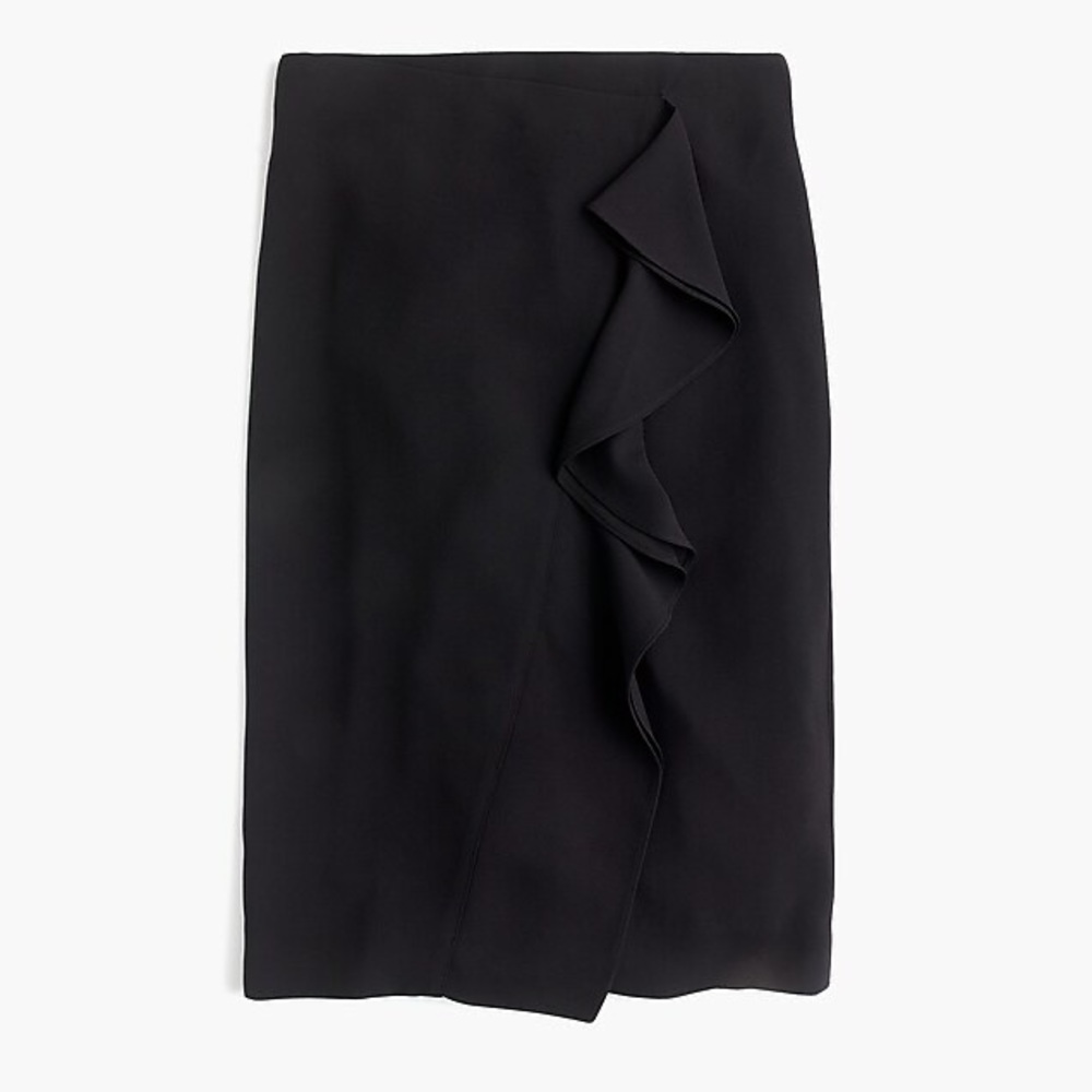 NWT J. Crew 365 Crepe Black Ruffle Pencil Skirt